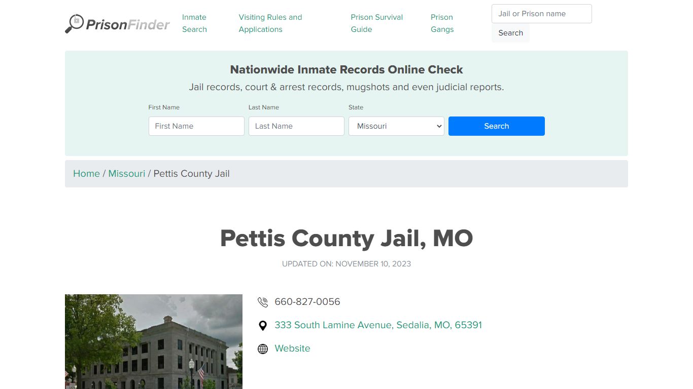 Pettis County Jail, MO Inmate Search, Mugshots, Visitation, Phone no ...